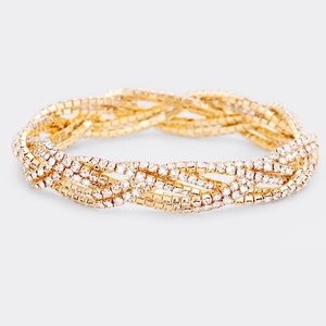 Rhinestone Twist Stretch Bracelet- Gold